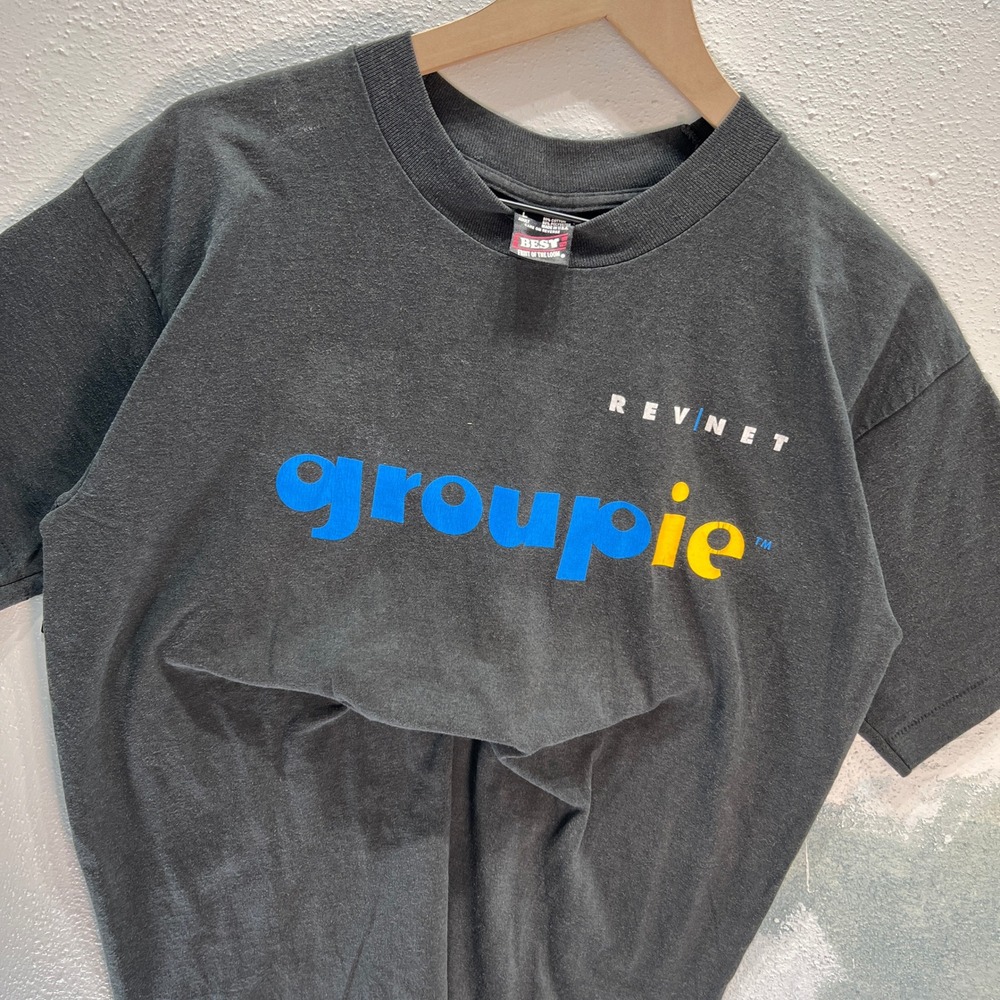 VTG 90s Revnet Groupie Tech T-Shirt Groupmaster.com Single Stitch Tee Mens Black